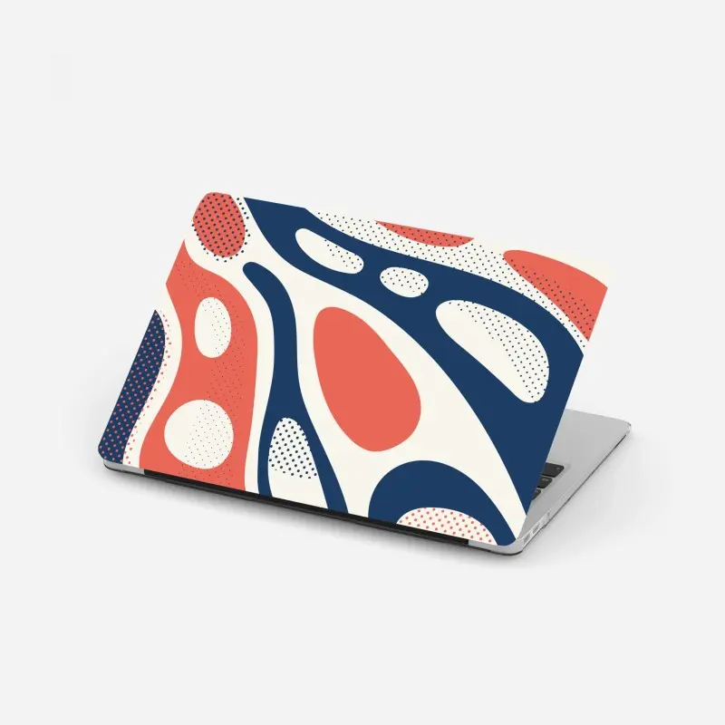 Laptop-Aufkleber retro korallenrot und marineblau abstraktes muster