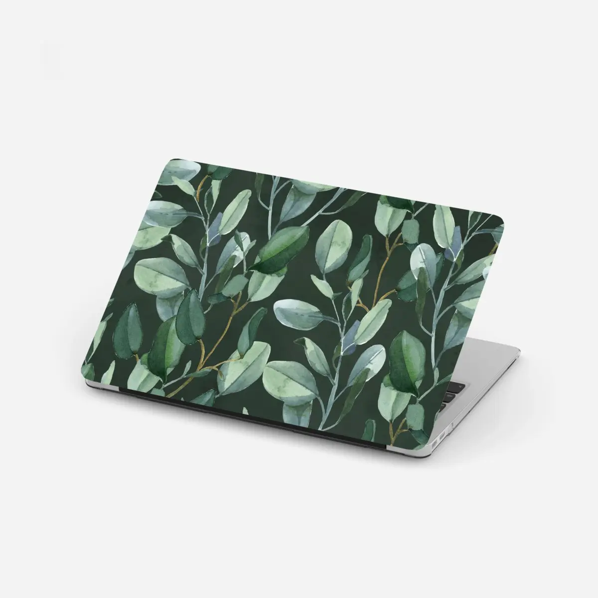 Laptop-Aufkleber aquarell eukalyptusblätter muster auf dunkelgrünem hintergrund – Pixers®