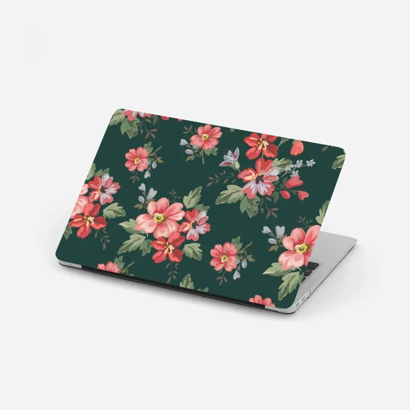 Laptop-Aufkleber vintage rosa blumenmuster auf tiefgrün