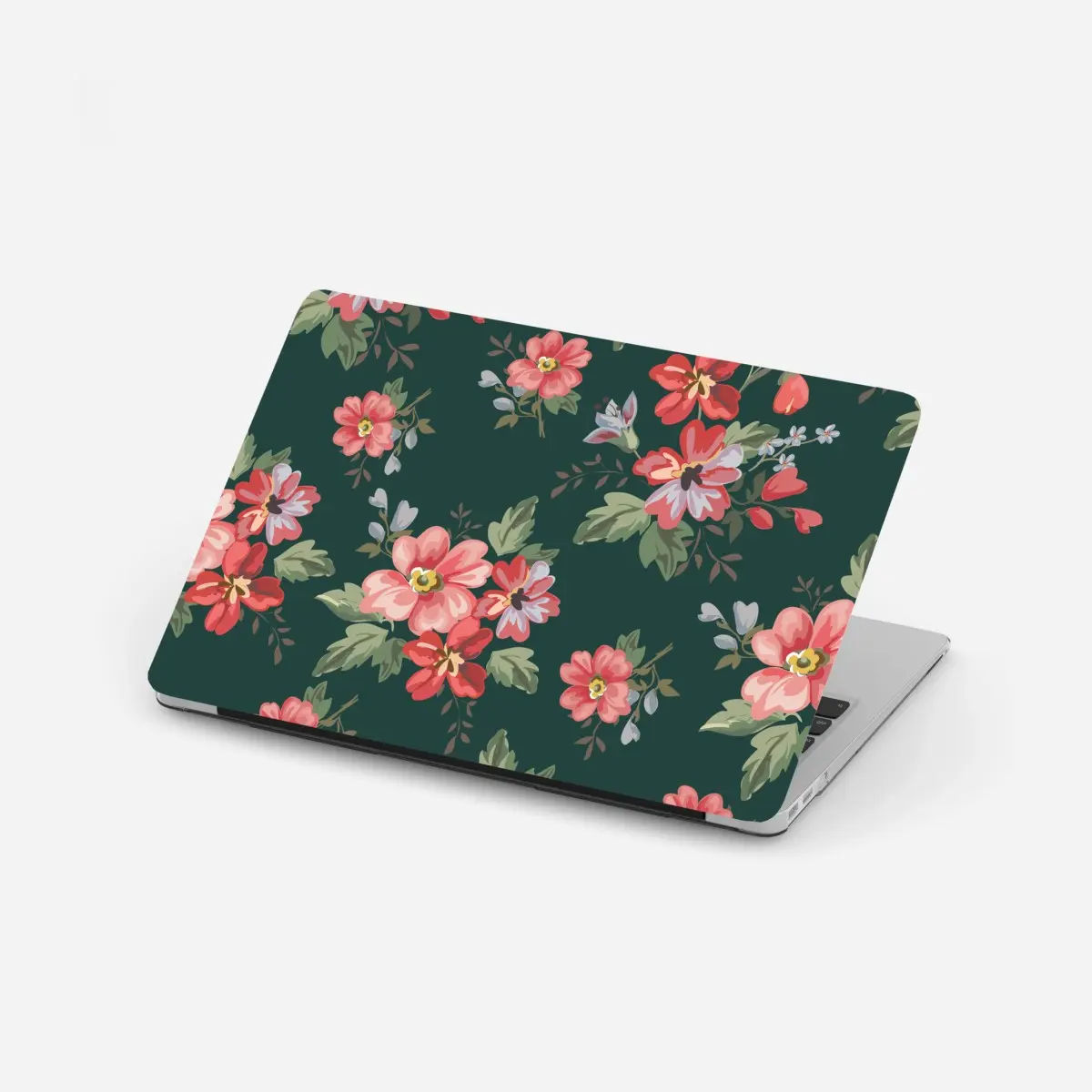 Laptop-Aufkleber vintage rosa blumenmuster auf tiefgrün – Pixers®