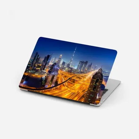 Laptop-Aufkleber panorama der nächtlichen skyline von Dubai – Pixers®