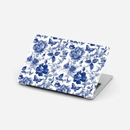 Laptop-Aufkleber blaues blumen toile-muster – Pixers®
