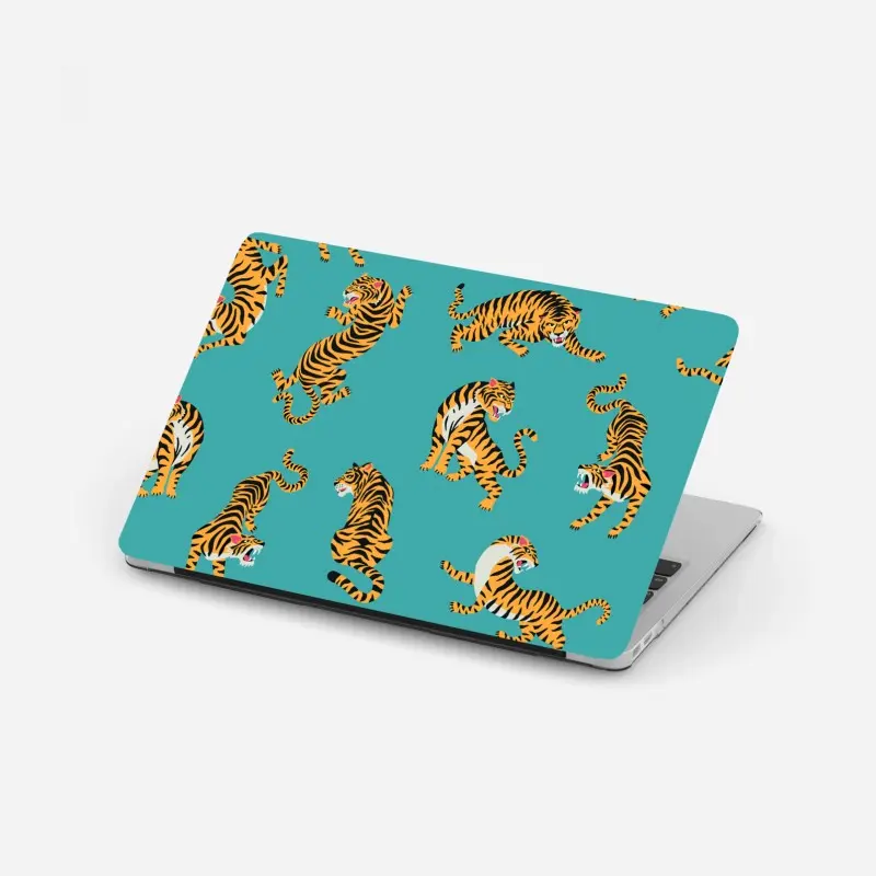 Laptop-Aufkleber stilisiertes tigermuster auf türkisfarbenem hintergrund