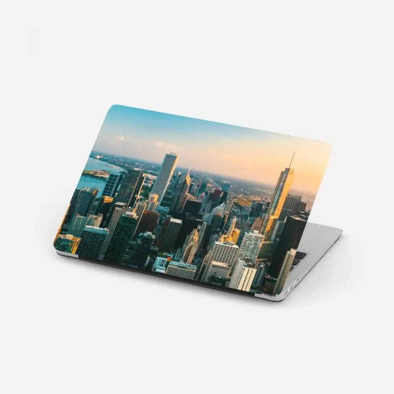 Laptop-Aufkleber Chicago skyline bei sonnenuntergang
