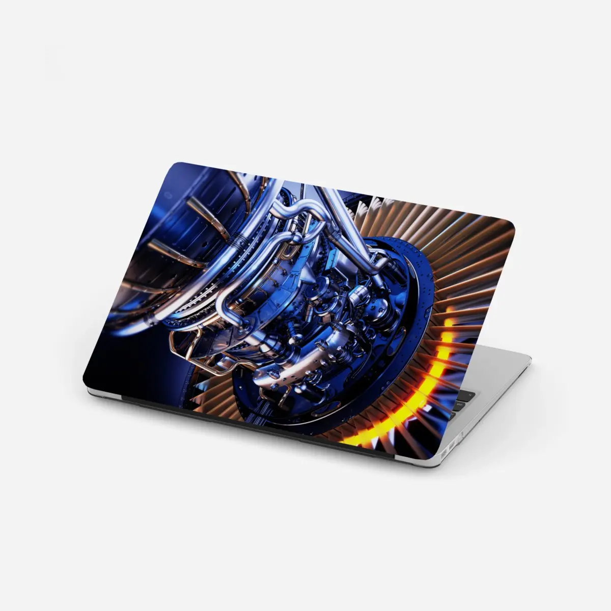 Laptop-Aufkleber nahaufnahme einer turbinenanlage in blau und orange – Pixers®