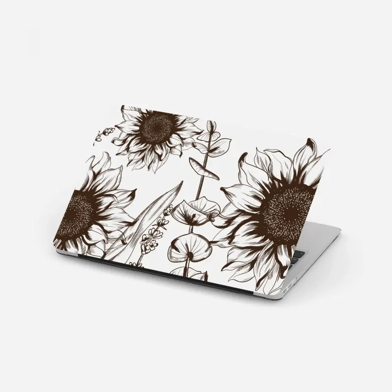 Laptop-Aufkleber botanische sonnenblumenillustration in sepia