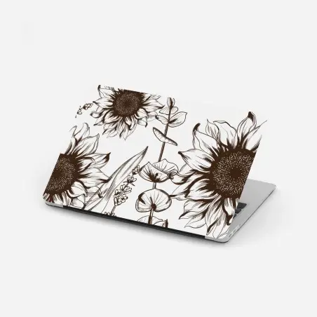 Laptop-Aufkleber botanische sonnenblumenillustration in sepia – Pixers®