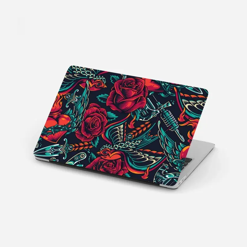 Laptop-Aufkleber kräftiges tätowierungsmuster mit rosen