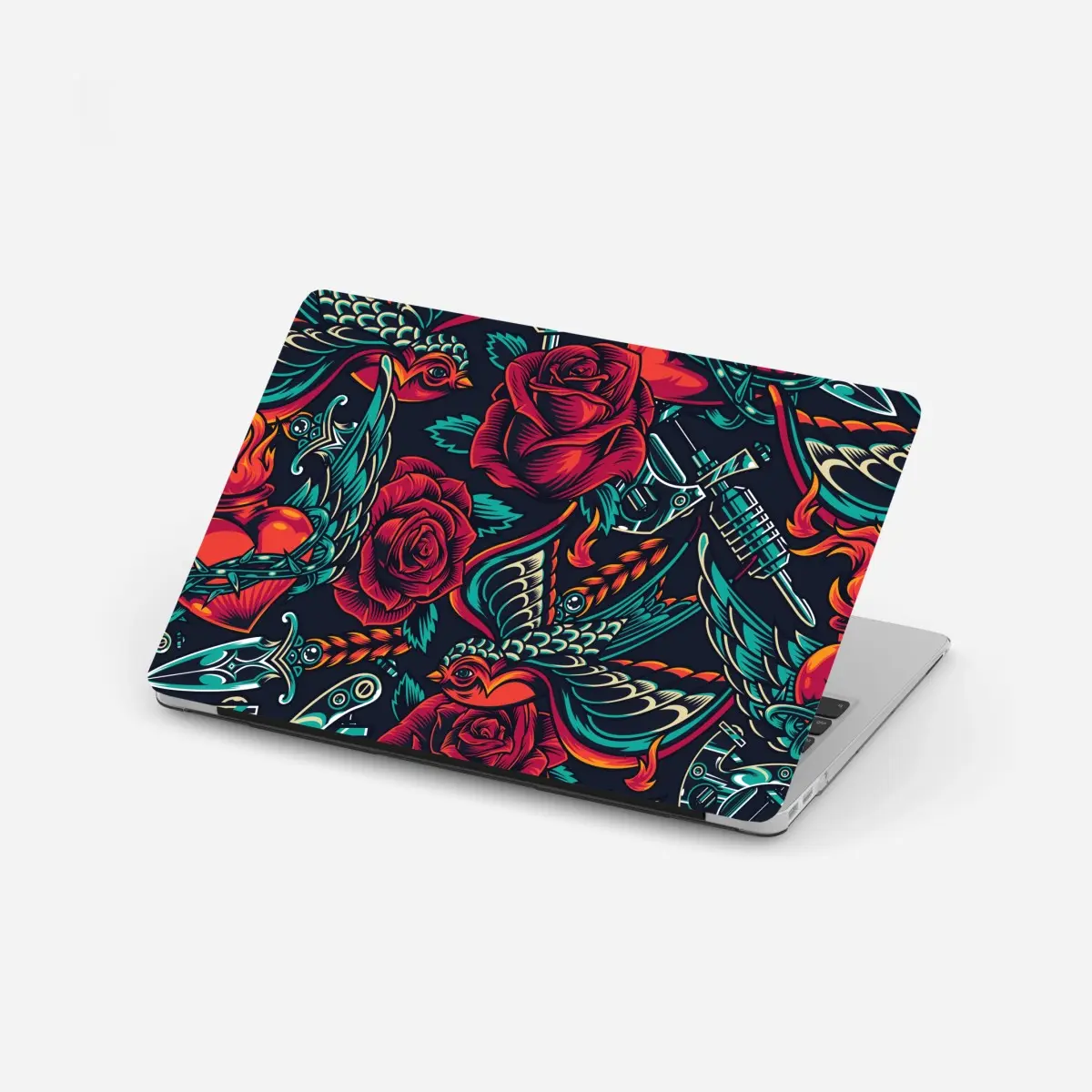 Laptop-Aufkleber kräftiges tätowierungsmuster mit rosen – Pixers®