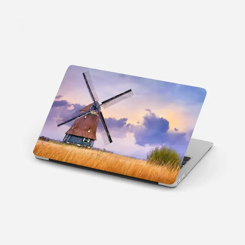 Laptop-Aufkleber historische windmühle auf goldenen feldern