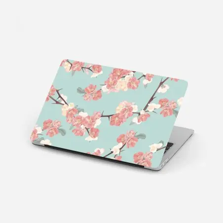 Laptop-Aufkleber pastelliges kirschblütenmuster auf mintfarbenem hintergrund – Pixers®