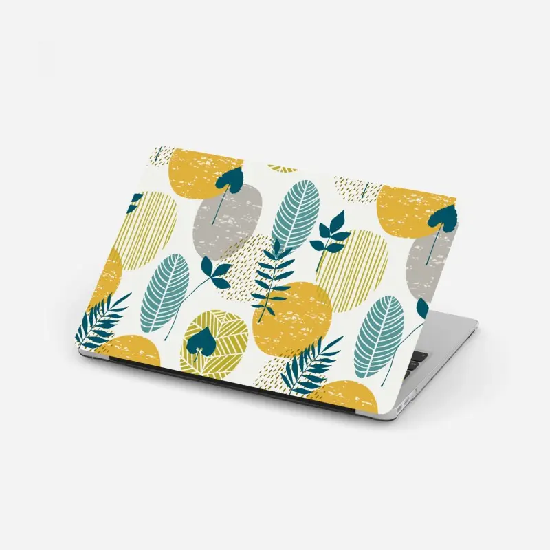Laptop-Aufkleber türkis-senfgelbes botanisches muster