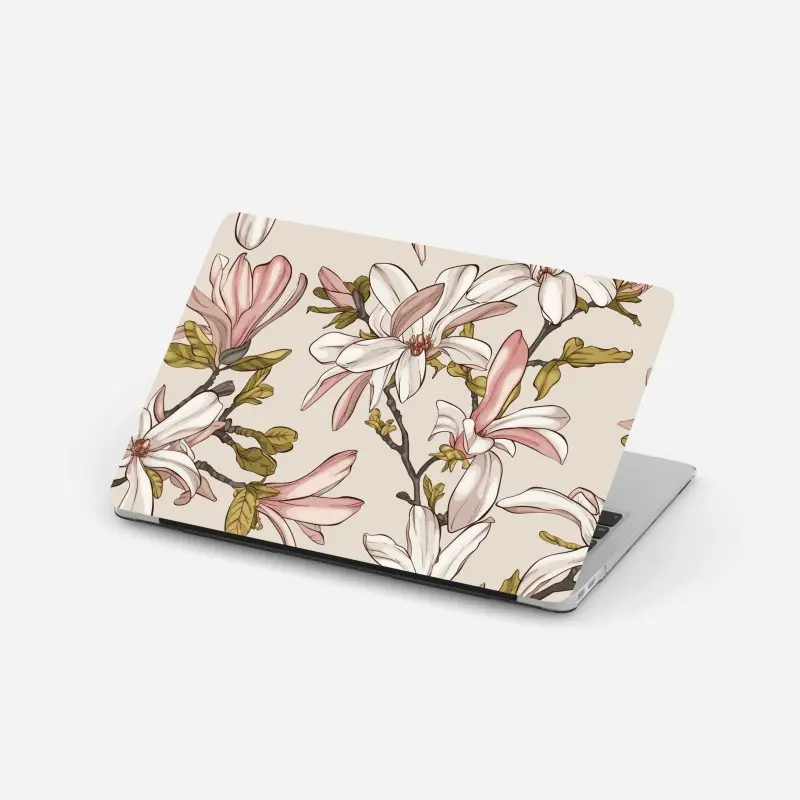 Laptop-Aufkleber pastell magnolien auf beigem grund