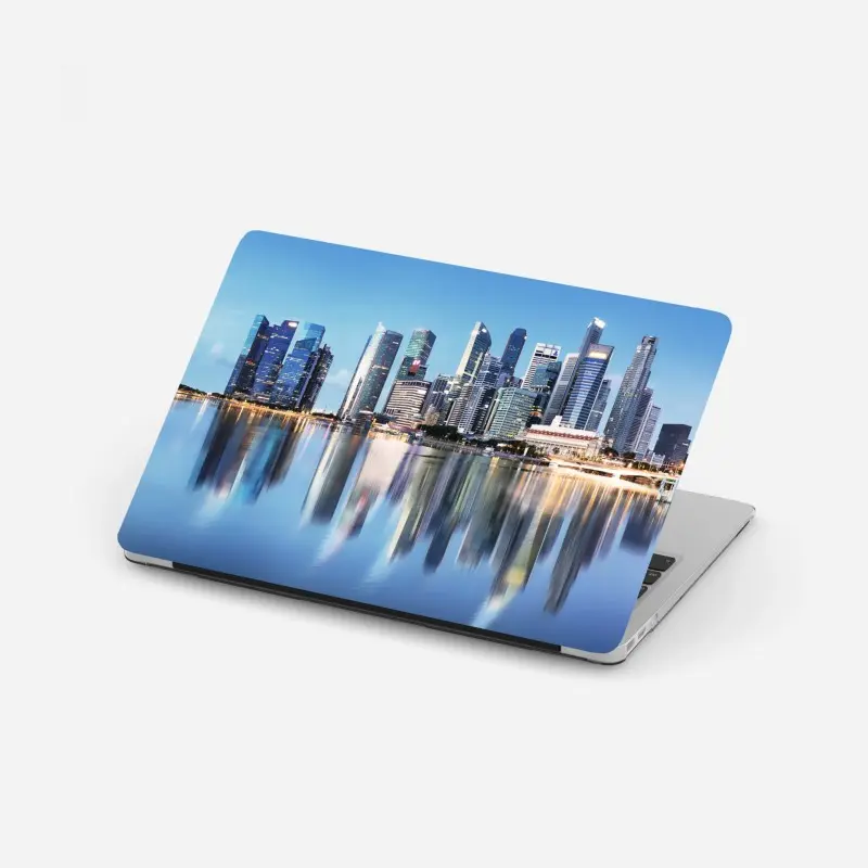 Laptop-Aufkleber moderne stadtskyline gespiegelt im wasser