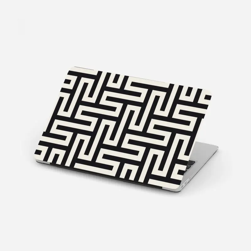 Laptop-Aufkleber geometrisches labyrinthmuster in beige und schwarz