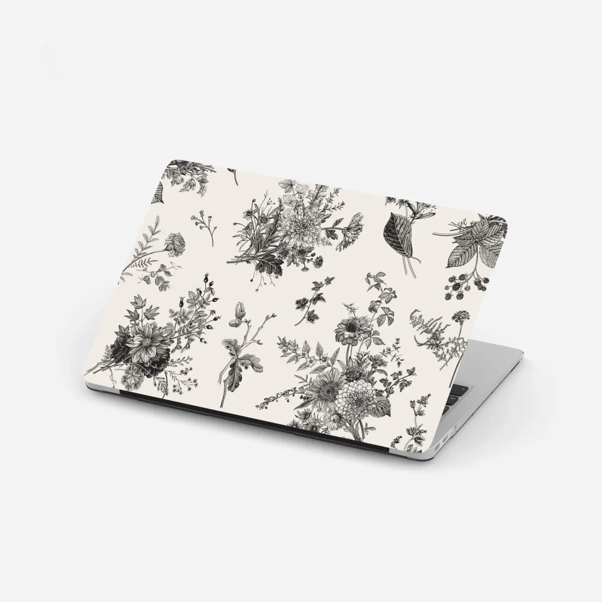 Laptop-Aufkleber klassisches schwarzweißes blumenmuster – Pixers®
