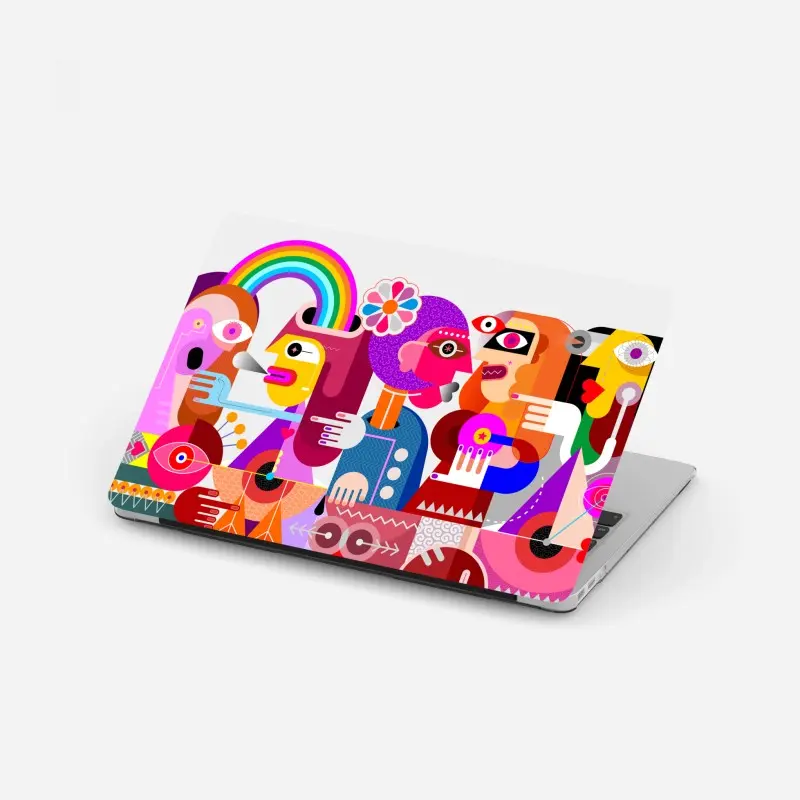 Laptop-Aufkleber mann mit regenbogen reitet geometrischen vogel