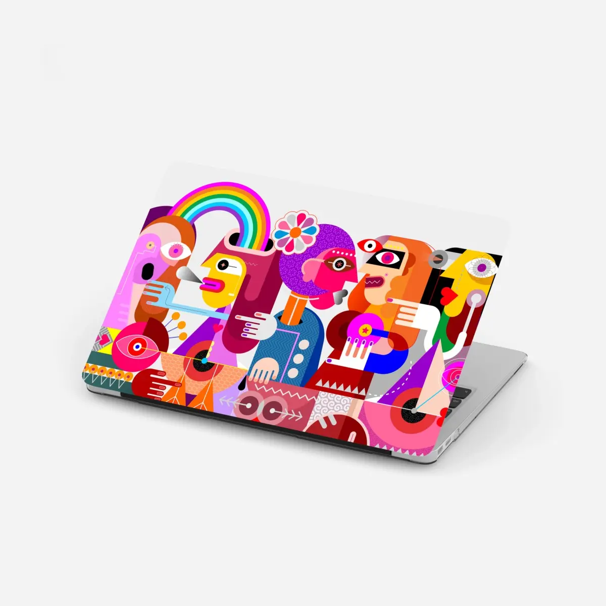 Laptop-Aufkleber mann mit regenbogen reitet geometrischen vogel – Pixers®