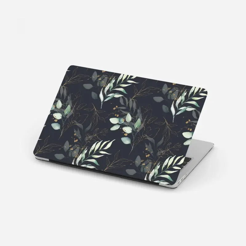 Laptop-Aufkleber aquarell eukalyptusblätter auf dunklem hintergrund