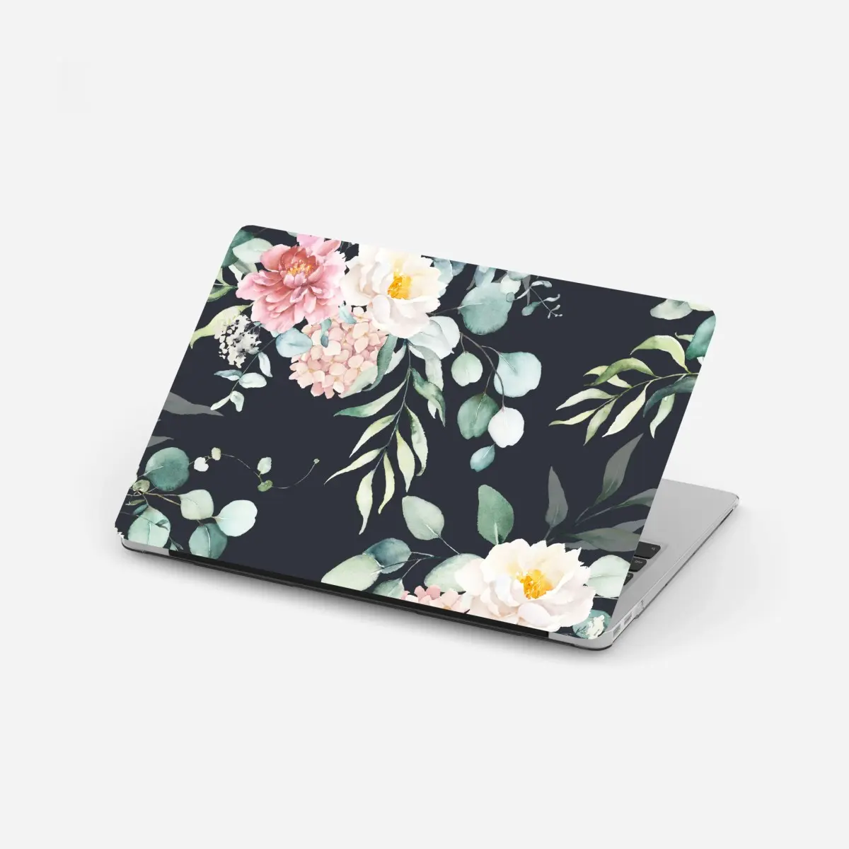 Laptop-Aufkleber elegantes aquarell-blumenmuster auf dunklem hintergrund – Pixers®