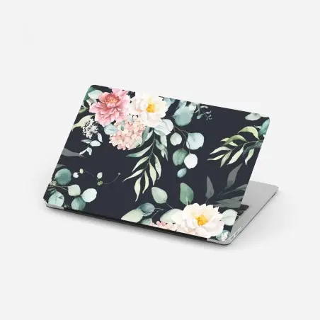 Laptop-Aufkleber elegantes aquarell-blumenmuster auf dunklem hintergrund – Pixers®
