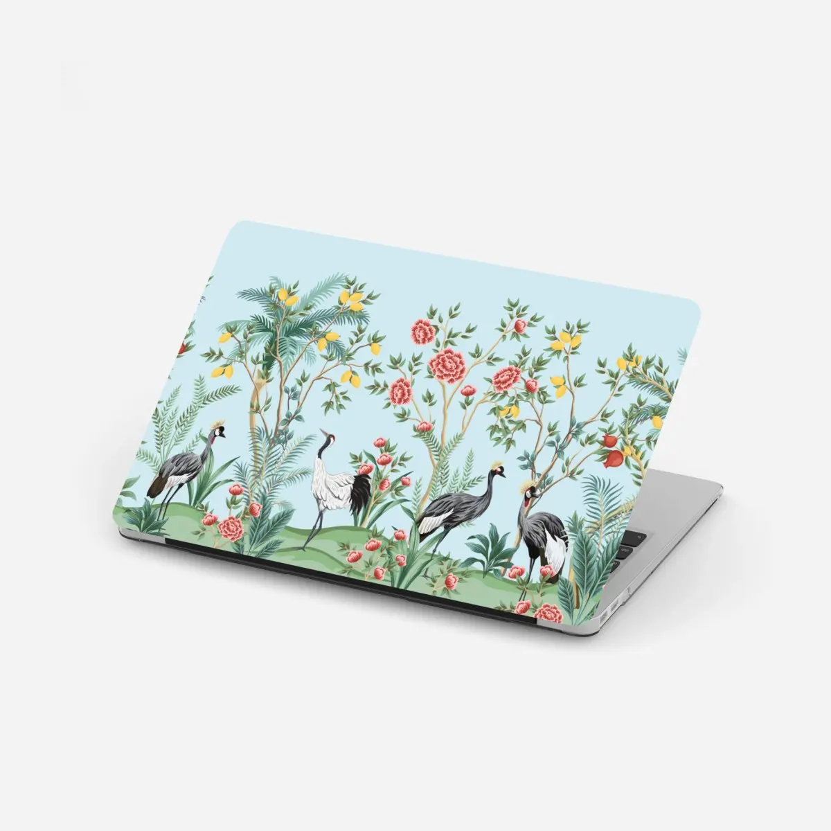 Laptop-Aufkleber eleganter kranichgarten mit blüten – Pixers®