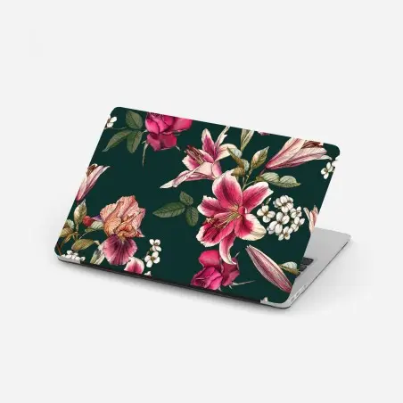 Laptop-Aufkleber vintage botanisches floralmuster auf tiefgrün – Pixers®