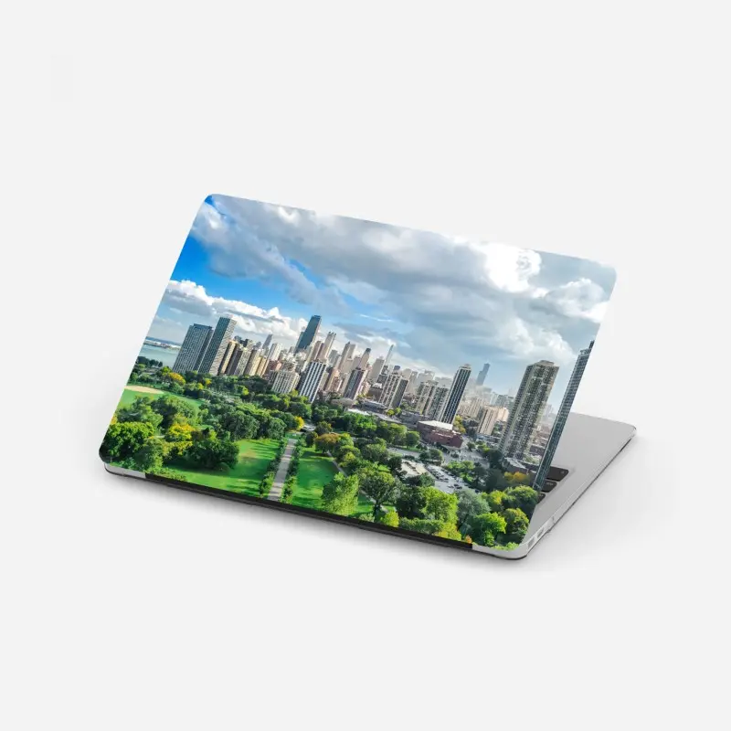 Laptop-Aufkleber stadtpanorama über grünem park