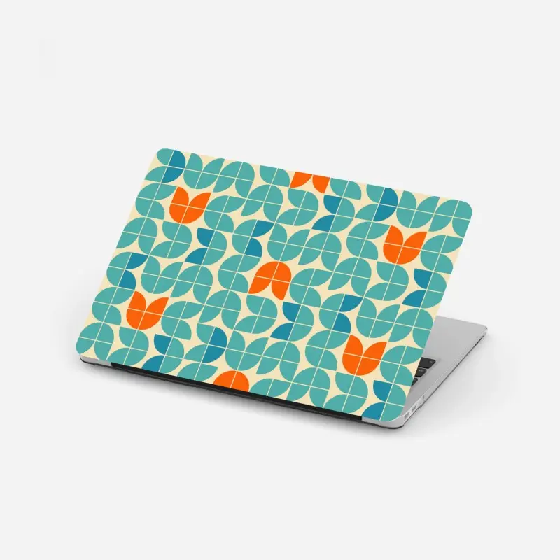 Laptop-Aufkleber retro geometrisches fliesenmuster in türkis und orange