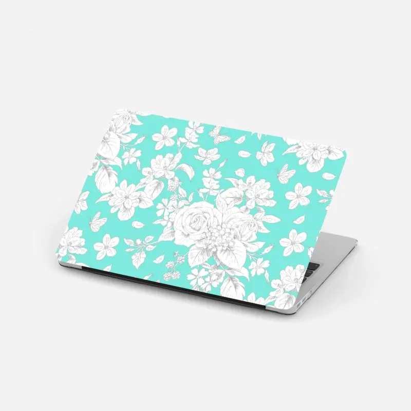 Laptop-Aufkleber türkis floral muster mit blumen