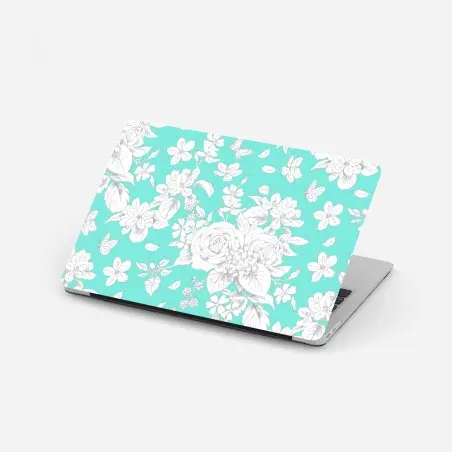Laptop-Aufkleber türkis floral muster mit blumen – Pixers®