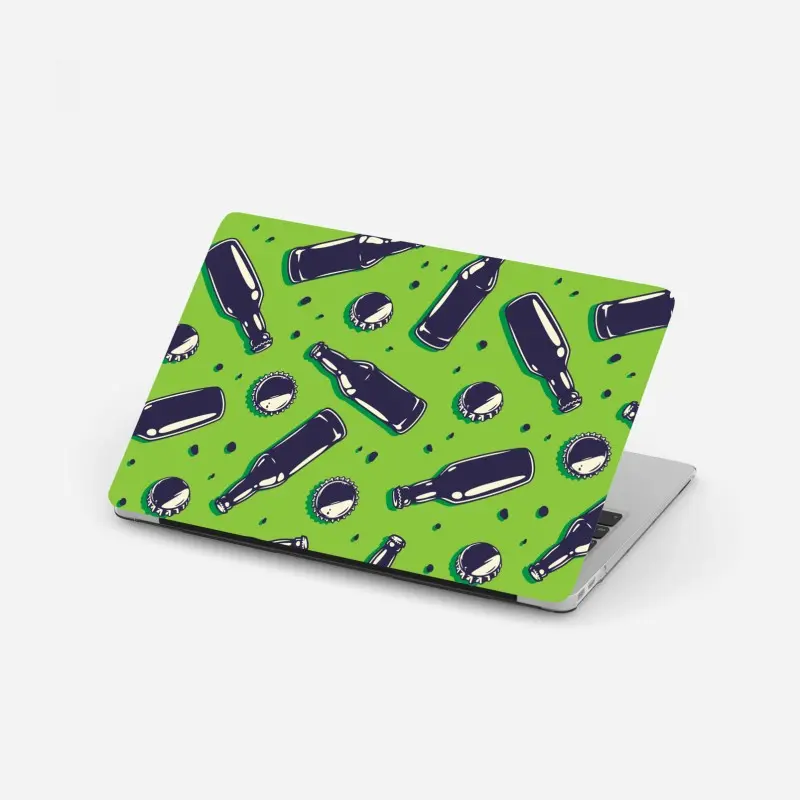 Laptop-Aufkleber grünes pop-art-muster mit bierflaschen und kronkorken
