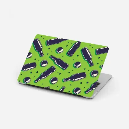 Laptop-Aufkleber grünes pop-art-muster mit bierflaschen und kronkorken – Pixers®