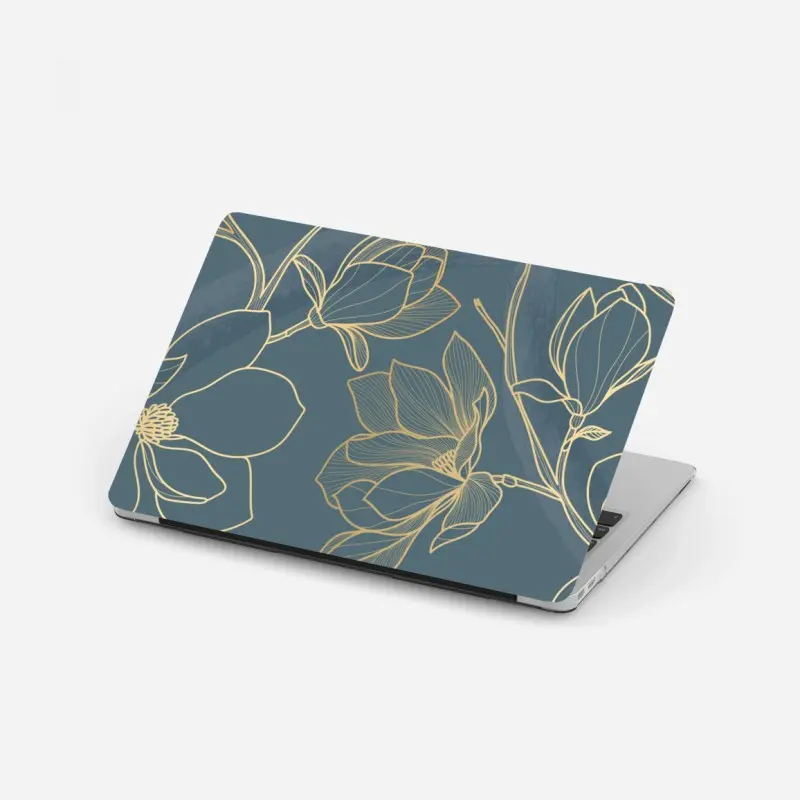 Laptop-Aufkleber goldene magnolie auf türkisfarbenem hintergrund