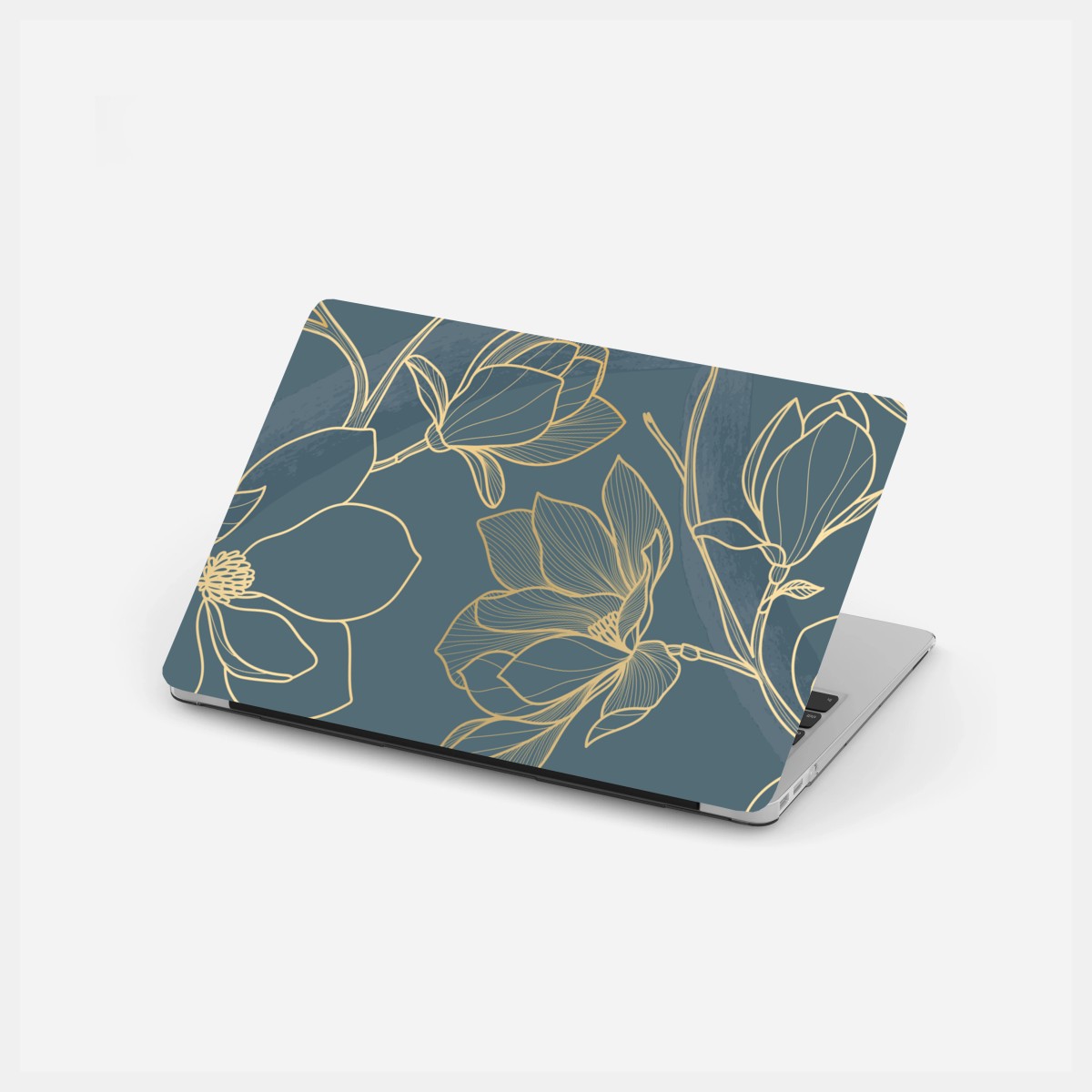 Laptop-Aufkleber goldene magnolie auf türkisfarbenem hintergrund – Pixers®