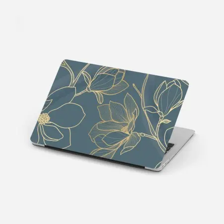 Laptop-Aufkleber goldene magnolie auf türkisfarbenem hintergrund – Pixers®