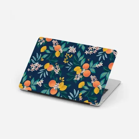 Laptop-Aufkleber botanisches zitronen- und orangenmuster auf marineblauem hintergrund – Pixers®