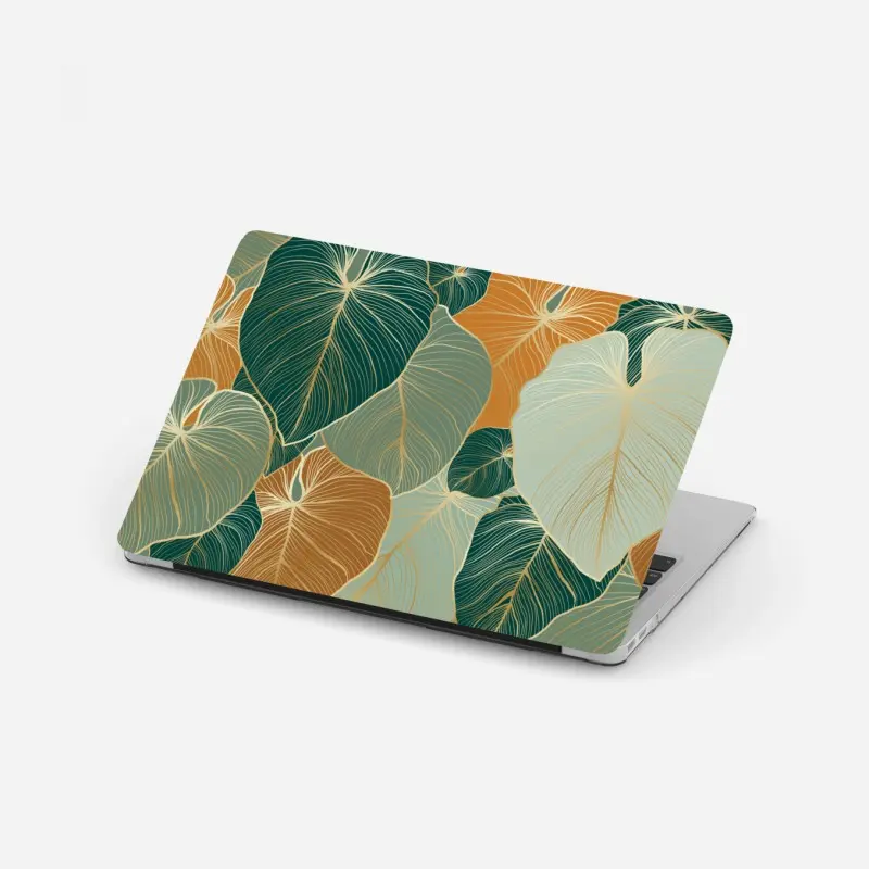 Laptop-Aufkleber türkis-goldenes botanisches blättermuster