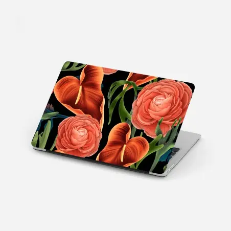 Laptop-Aufkleber lebhaftes korallenblumenmuster auf schwarzem hintergrund – Pixers®