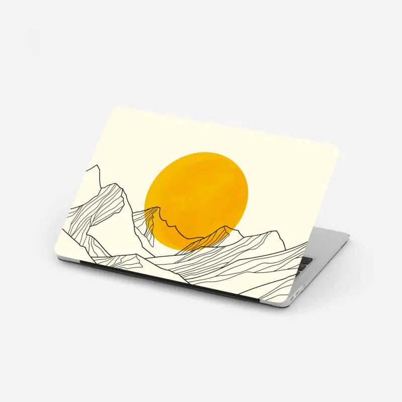 Laptop-Aufkleber goldene sonne über minimalistischen bergen