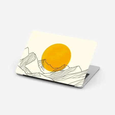 Laptop-Aufkleber goldene sonne über minimalistischen bergen – Pixers®