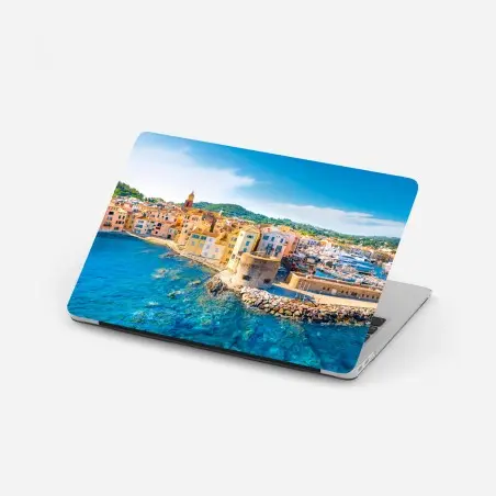 Laptop-Aufkleber sonniger Mittelmeerhafen – Pixers®