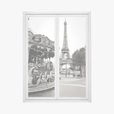 Fensteraufkleber Eiffelturm und karussell in Paris – Pixers®