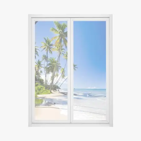 Fensteraufkleber tropischer palmenstrand unter blauem himmel – Pixers®