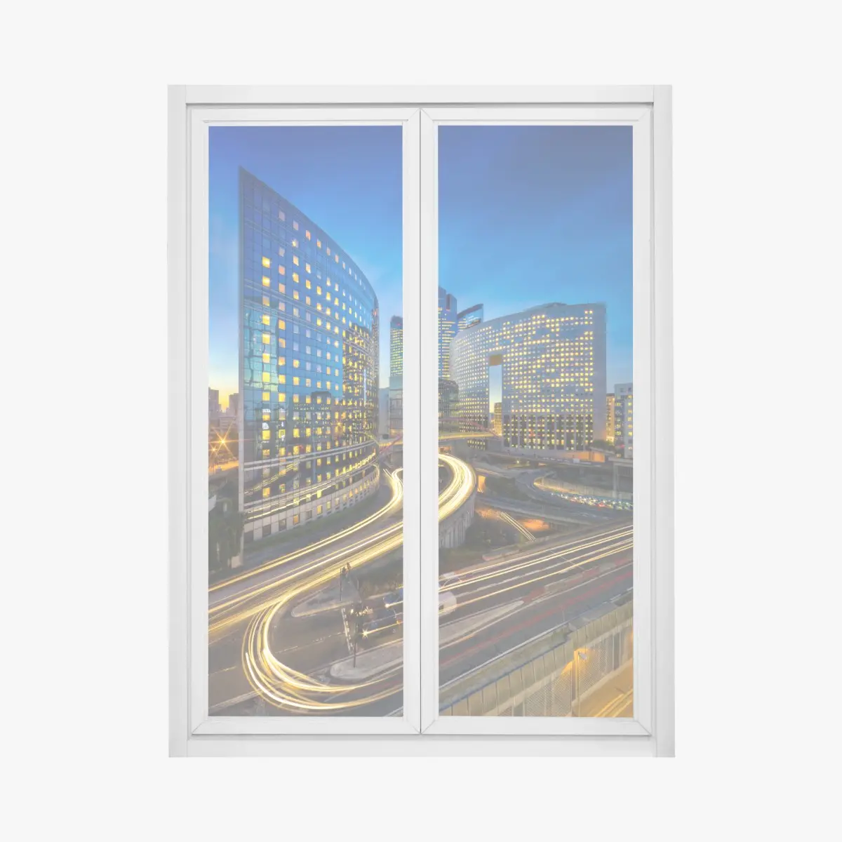 Fensteraufkleber moderne stadtsilhouette bei dämmerung – Pixers®