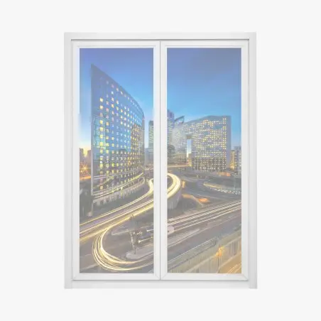 Fensteraufkleber moderne stadtsilhouette bei dämmerung – Pixers®
