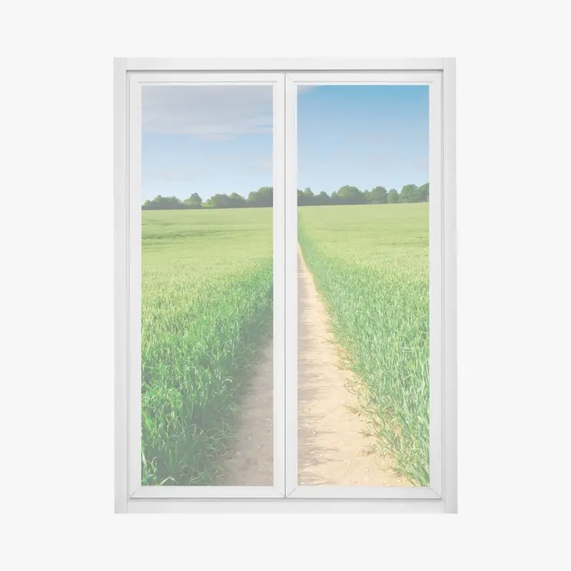 Fensteraufkleber sonnenbeschienener weg durch grüne wiese