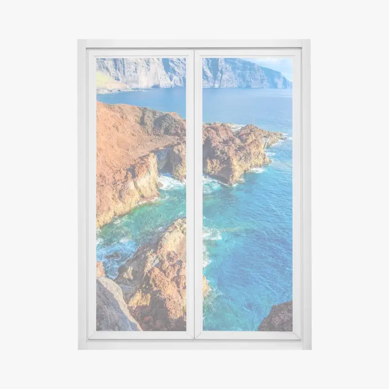 Fensteraufkleber dramatische klippen und türkisfarbenes meer bei Punto Teno, Teneriffa
