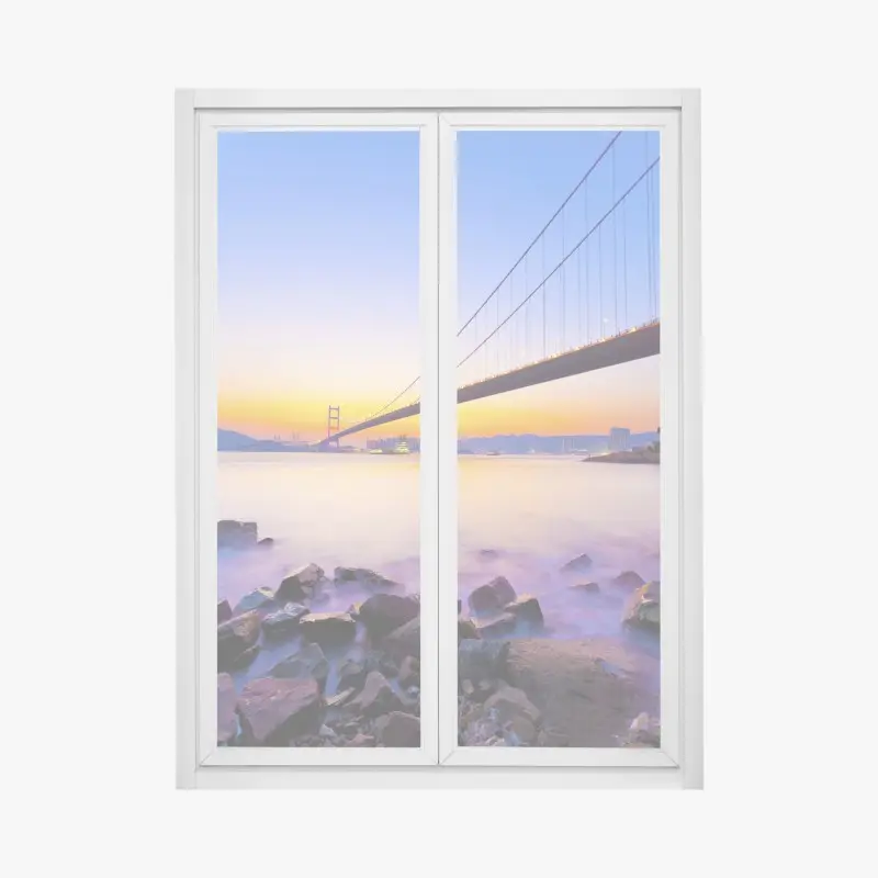 Fensteraufkleber goldener sonnenuntergang über hängebrücke