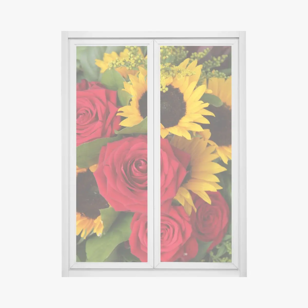Fensteraufkleber rote rosen und sonnenblumen im bukett – Pixers®